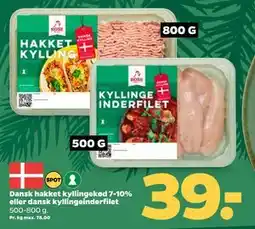 Netto Dansk hakket kyllingekød 7-10% eller dansk kyllingeinderfilet, DKK 39 tilbud