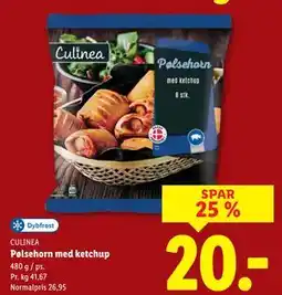 Lidl Pølsehorn med ketchup, DKK 20 tilbud