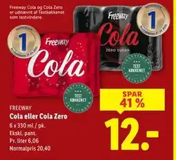 Lidl Cola eller Cola Zero, DKK 12 tilbud