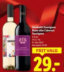 Lidl Alkoholfri Sauvignon Blanc eller Cabernet Sauvignon, DKK 29 tilbud
