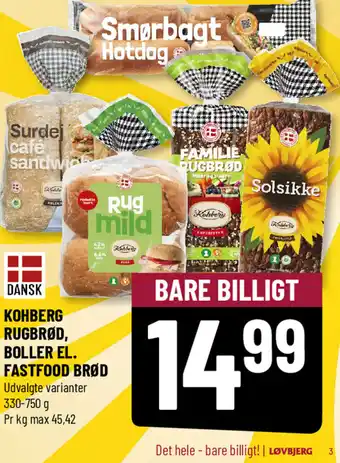 Kohberg rugbrød, boller el. fastfood brød udvalgte varianter