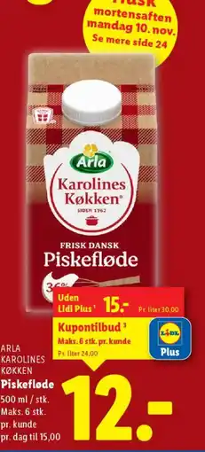 Lidl Arla Karolines Køkken Piskefløde tilbud
