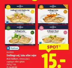 Lidl Dybfrost rahbek indbagt sej, laks eller rejer tilbud