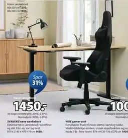 JYSK SVANEKE hæve sænkebord, DKK 1450 tilbud