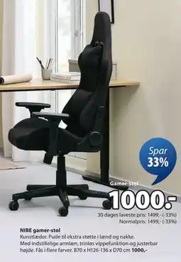 JYSK NIBE gamer-stol, DKK 1000 tilbud