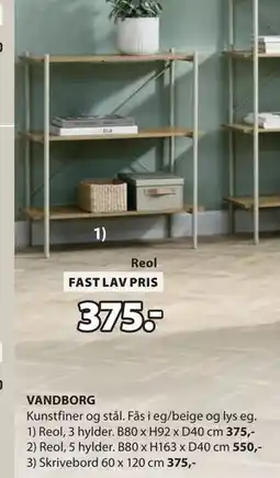 JYSK Reol, 3 hylder, DKK 375 tilbud