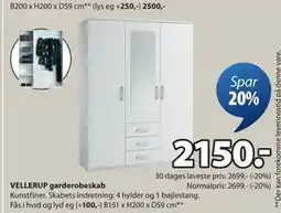JYSK VELLERUP garderobeskab tilbud
