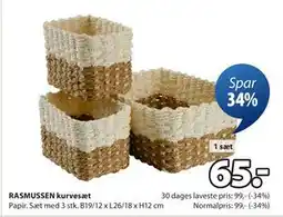 JYSK RASMUSSEN kurvesæt, DKK 65 tilbud