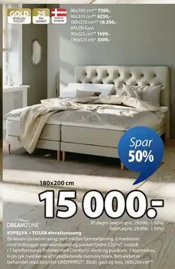 JYSK KUPELVA + TOSEN elevationsseng, DKK 15000 tilbud