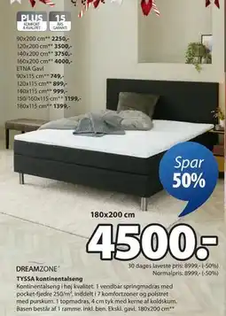 JYSK TYSSA kontinentalseng, DKK 4500 tilbud