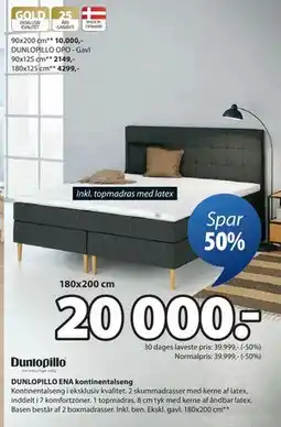 JYSK DUNLOPILLO ENA kontinentalseng, DKK 20000 tilbud