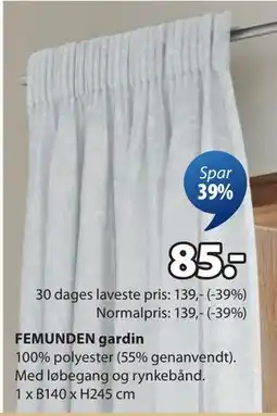JYSK FEMUNDEN gardin, DKK 85 tilbud