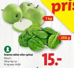 Lidl Grønne æbler eller spinat, DKK 15 tilbud
