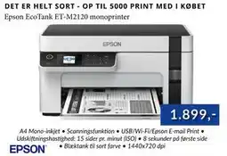 CBC Epson EcoTank ET-M2120 monoprinter, DKK 1899 tilbud