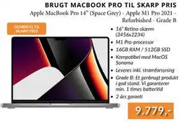 CBC Apple MacBook Pro 14” (Space Grey) - Apple M1 Pro 2021 Refurbished - Grade B, DKK 9779 tilbud