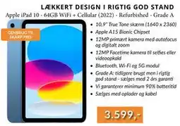 CBC Apple iPad 10 - 64GB WiFi + Cellular (2022) - Refurbished - Grade A, DKK 3599 tilbud