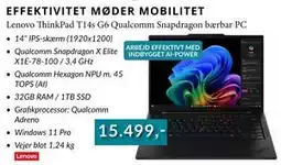 CBC Lenovo ThinkPad T14s G6 Qualcomm Snapdragon bærbar PC, DKK 15499 tilbud