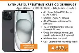 CBC Apple iPhone 15 128GB (Black) - Refurbished - Grade B, DKK 4899 tilbud