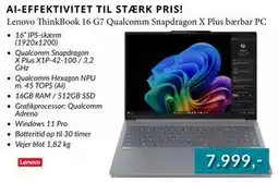 CBC Lenovo ThinkBook 16 G7 Qualcomm Snapdragon X Plus bærbar PC, DKK 7999 tilbud