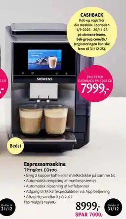Kop & Kande Espressomaskine, DKK 8999 tilbud