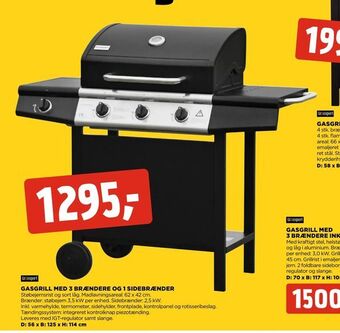 jem & fix Gasgrill med 3 brændere og 1 sidebrænder tilbud