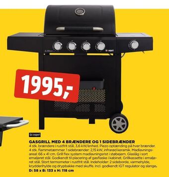 jem & fix Gasgrill med 4 brændere og 1 sidebrænder tilbud