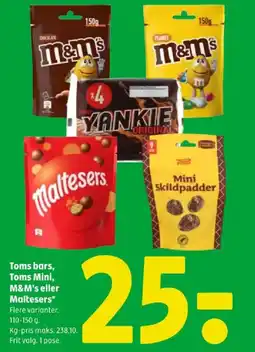 Coop 365 Toms bars, Toms Mini, M&M's eller Maltesers tilbud