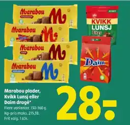 Coop 365 Marabou plader, Kvikk Lunsj eller Daim dragé tilbud