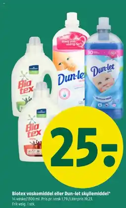 Coop 365 Biotex vaskemiddel eller Dun-let skyllemiddel tilbud