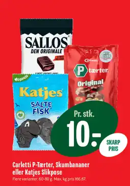 Min Købmand Carletti P-Tærter, Skumbananer eller Katjes Slikpose tilbud