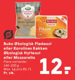 SPAR Buko Økologisk Flødeost eller Karolines Køkken Økologisk Hytteost eller Mozzarella tilbud
