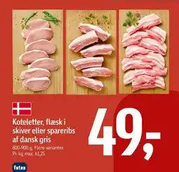 Føtex Koteletter, flæski skiver eller spareribs af dansk gris tilbud