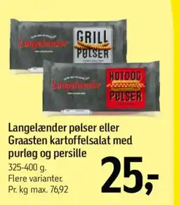Føtex Langelænder pølser eller Graasten kartoffelsalat med purløg og persille tilbud