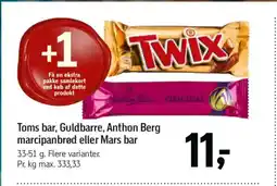 Føtex Toms bar, Guldbarre, Anthon Berg marcipanbrød eller Mars bar tilbud