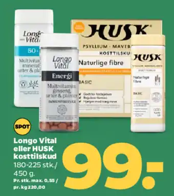 Netto Longo vital eller husk kosttilskud 180-225 stk./ 450 g. tilbud