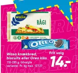 Bilka Wasa knækbrød, biscuits eller Oreo kiks, DKK 14 tilbud