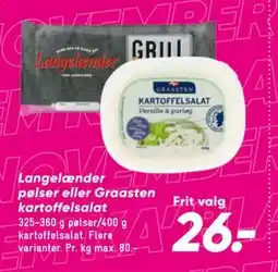 Bilka Langelænder pølser eller Graasten kartoffelsalat, DKK 26 tilbud