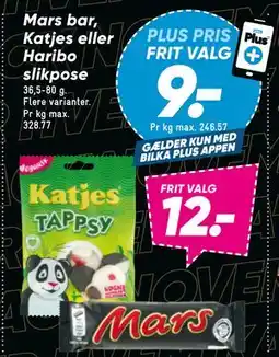 Bilka Mars bar, Katjes eller Haribo slikpose, DKK 12, App-pris tilbud