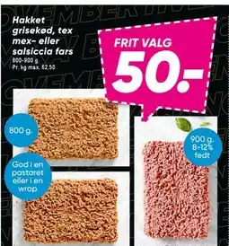 Bilka Hakket grisekød, tex mex- eller salsiccia fars, DKK 50 tilbud