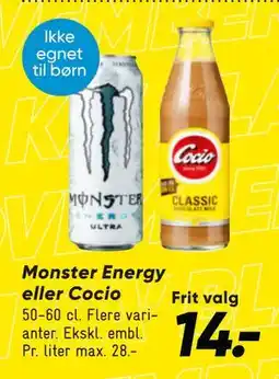 Bilka Monster Energy eller Cocio, DKK 14 tilbud