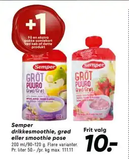 Bilka Semper drikkesmoothie, grød eller smoothie pose, DKK 10 tilbud