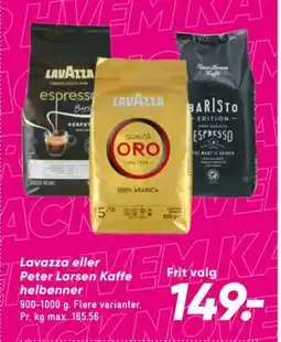 Bilka Lavazza eller Peter Larsen Kaffe helbønner, DKK 149 tilbud