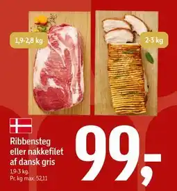 Føtex Ribbensteg eller nakkefilet af dansk gris, DKK 99 tilbud