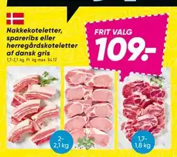 Bilka Nakkekoteletter, spareribs eller herregårdskoteletter af dansk gris, DKK 109 tilbud