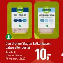 Føtex Den Grønne Slagter kalkunbacon, pålæg eller postej, DKK 10 tilbud