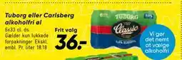 Bilka Tuborg eller Carlsberg alkoholfri øl, DKK 36 tilbud
