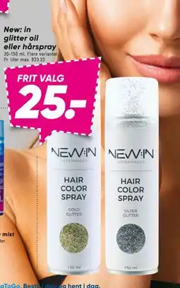 Bilka New: in glitter oil eller hårspray, DKK 25 tilbud