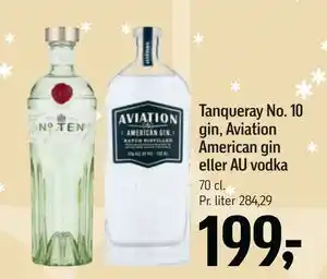 Føtex Tanqueray No. 10 gin, Aviation American gin eller AU vodka, DKK 199 tilbud