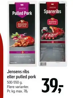 Føtex Jensens ribs eller pulled pork, DKK 39 tilbud