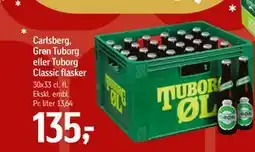 Føtex Carlsberg, Grøn Tuborg eller Tuborg Classic flasker, DKK 135 tilbud